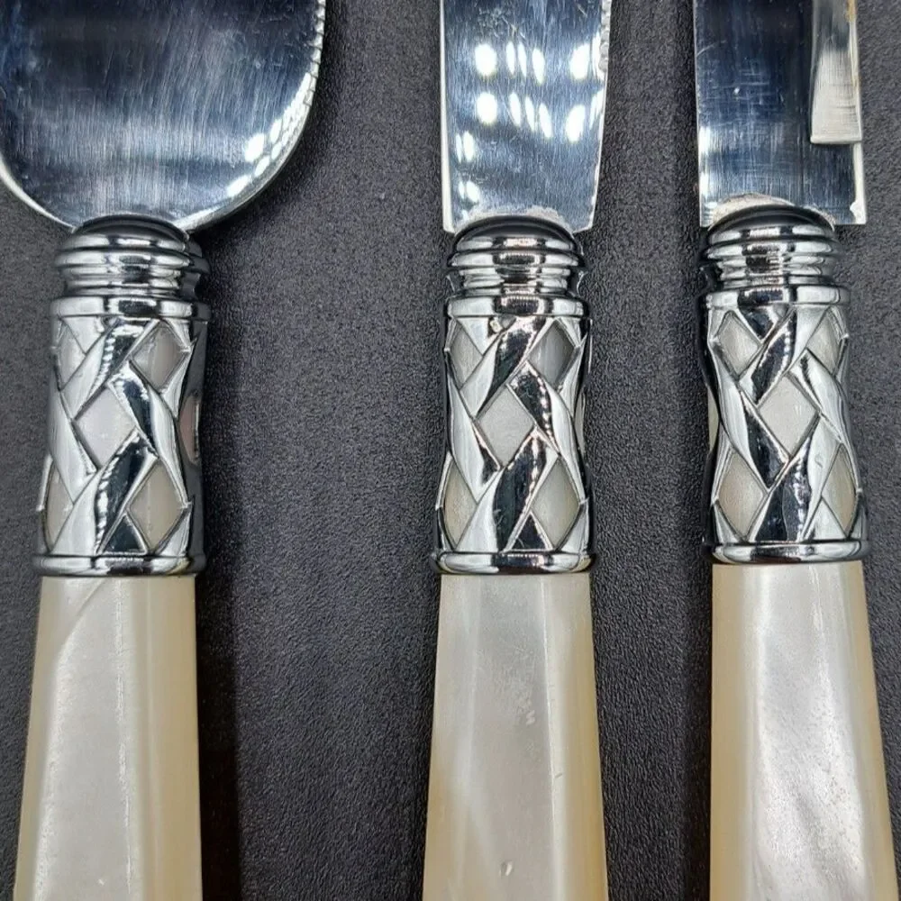 Bugatti For Vietri Mother of Pearl Iridescent Handle Cheese Knife Set of 3